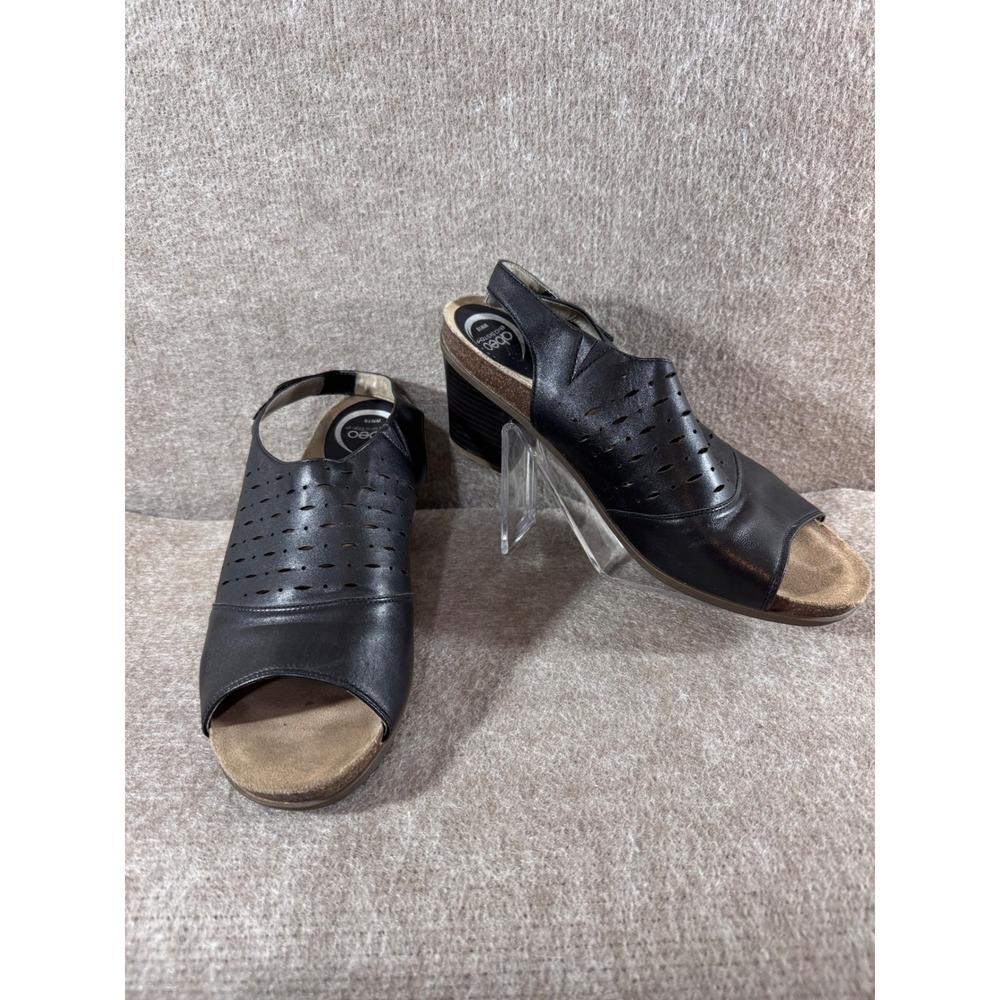 Abeo Berrie Sandals Women 10N Black Leather Laser Cut Block Heel Tassel Comfort